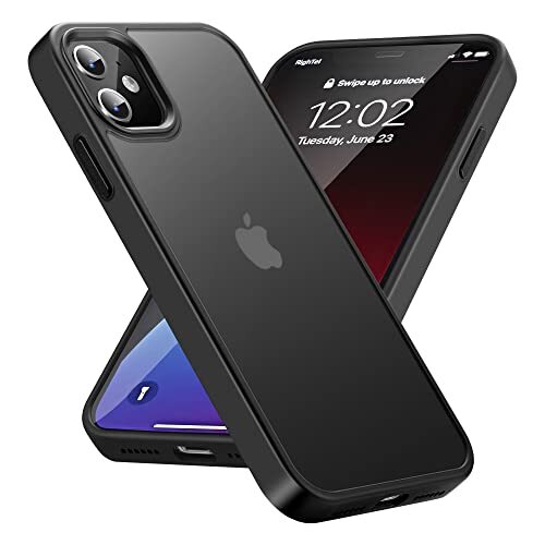 ブラック iPhone 11 用 ケース 半透明 衝撃吸収 米軍MIL規格取得 マット感 黄ばみなし レンズ全面保護 耐衝撃ストラ