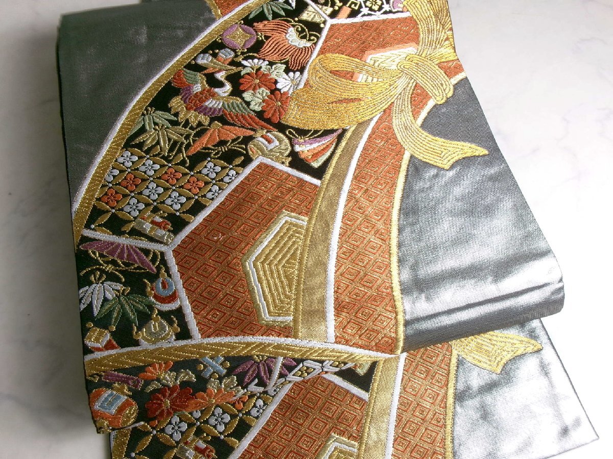 6727■ 煌めく気品 吉祥の宝尽し模様 袋帯 ■ひまわり
