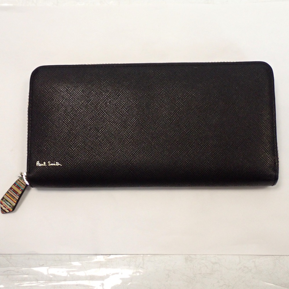 Th686911 Paul Smith ポールスミス 長財布 PSC785 P785 ラウンドファスナー 本革 ブラック×ボルドー系 中古