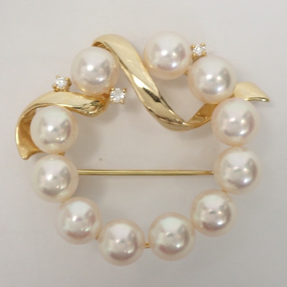 Th1014131 タサキ ブローチ K18イエローゴールド パール11玉 ダイヤ0.07ct レディース TASAKI 田崎真珠 美品・中古