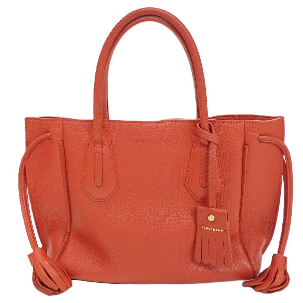 Th1013953 ロンシャン トートバッグ ペネロペ 本革 オレンジ系 Longchamp 良好・中古