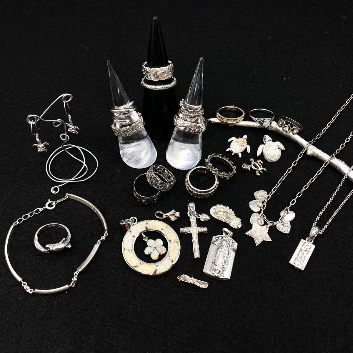 オパール/COACH入り!!■シルバーアクセサリーおまとめ■ m 約115.7g ネックレス リング ヴィンテージ ハワイアン メンズ C211