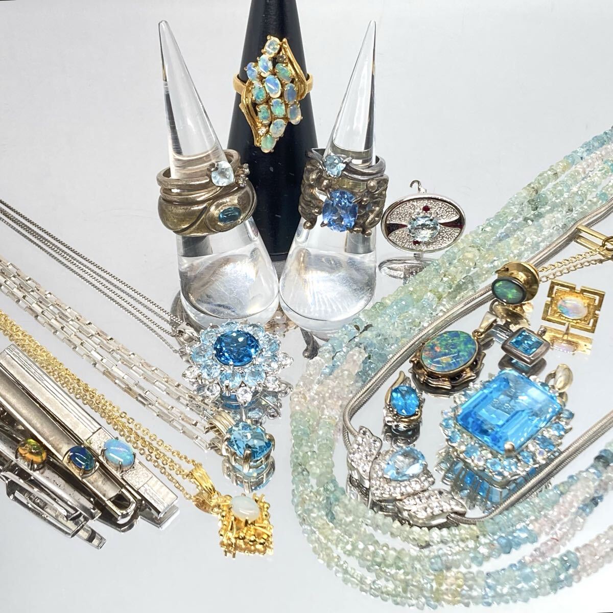 豪華!!良品!!■アクセサリーおまとめ■ m 約145.1g ネックレス リング ブルートパーズ オパール ホワイト ファイヤー m C217