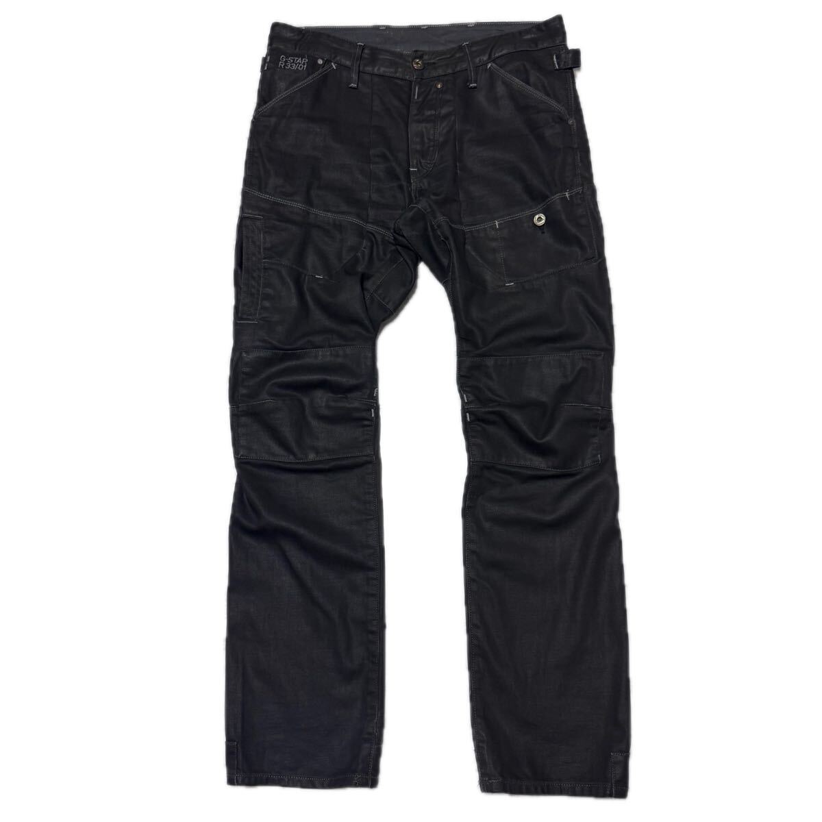 逸品【G-STAR RAW ジースターロゥ【商品名】R33/01 5620 コーティング 立体裁断/ブラックデニム/バイカーパンツ/arc 3d/デニム パンツ