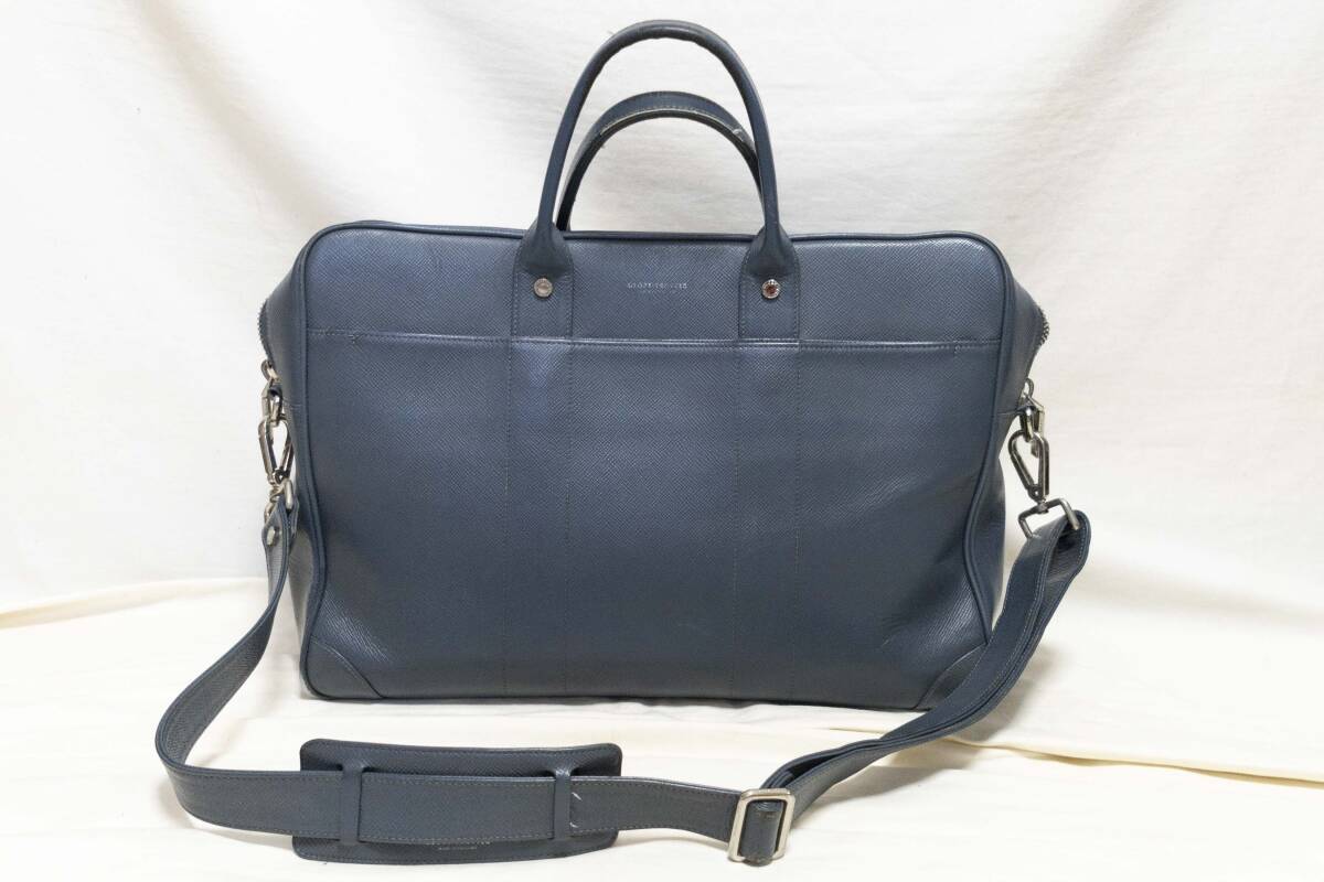 ☆GLOBE-TROTTER/ JET L レザーブリーフケース ビジネスバッグ/ネイビー/純正ショルダー付属/正規品/使用感それなり/持手角スレ有/現状品☆