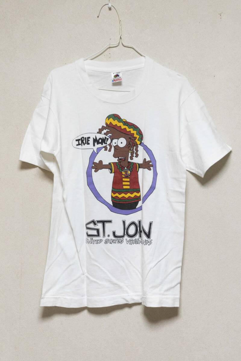 ☆FRUIT OF THE LOOM/90s(90年代)ST.JONレゲエTシャツ/ホワイト/使用感それなり毛玉有/現状品☆