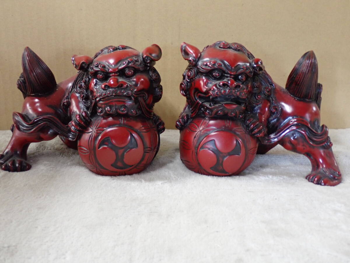 F-777★玉乗り獅子★シーサー★置物★縁起物★インテリア★招福★中古品