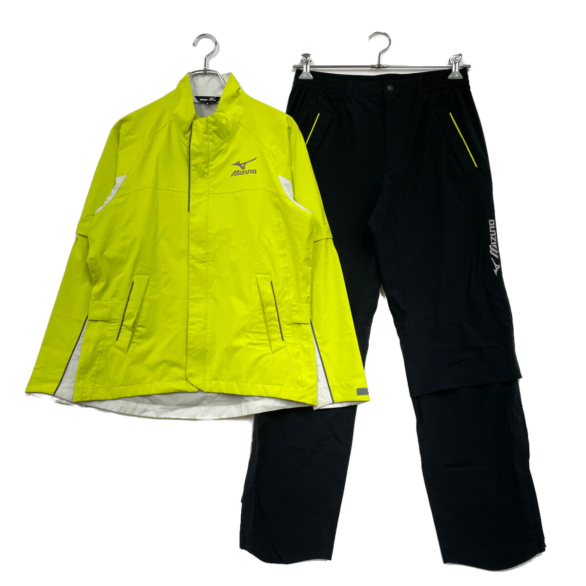 coco 中古 ミズノゴルフ mizunoGOLF メンズ レインウエア M ライムグリーン 2WAY 上下 収納袋付き レターパックプラス発送可 K032949