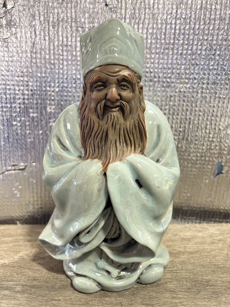 青磁 七福神 寿老人 置物 風水 開運 骨董品 当時物 アンティーク 昭和レトロ No.181