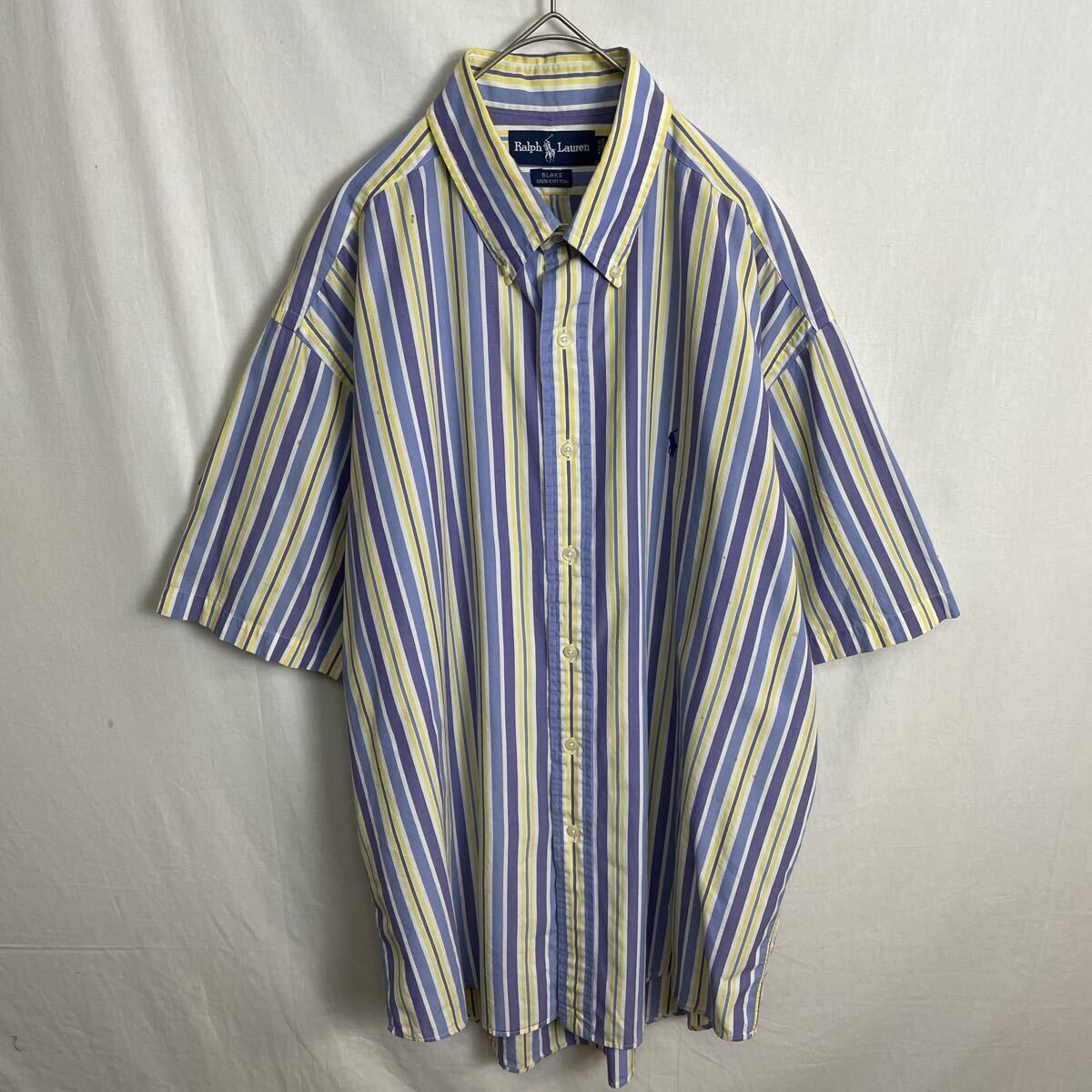 RALPH LAUREN 半袖ストライプシャツ　古着　Lサイズ　ボタンダウン 