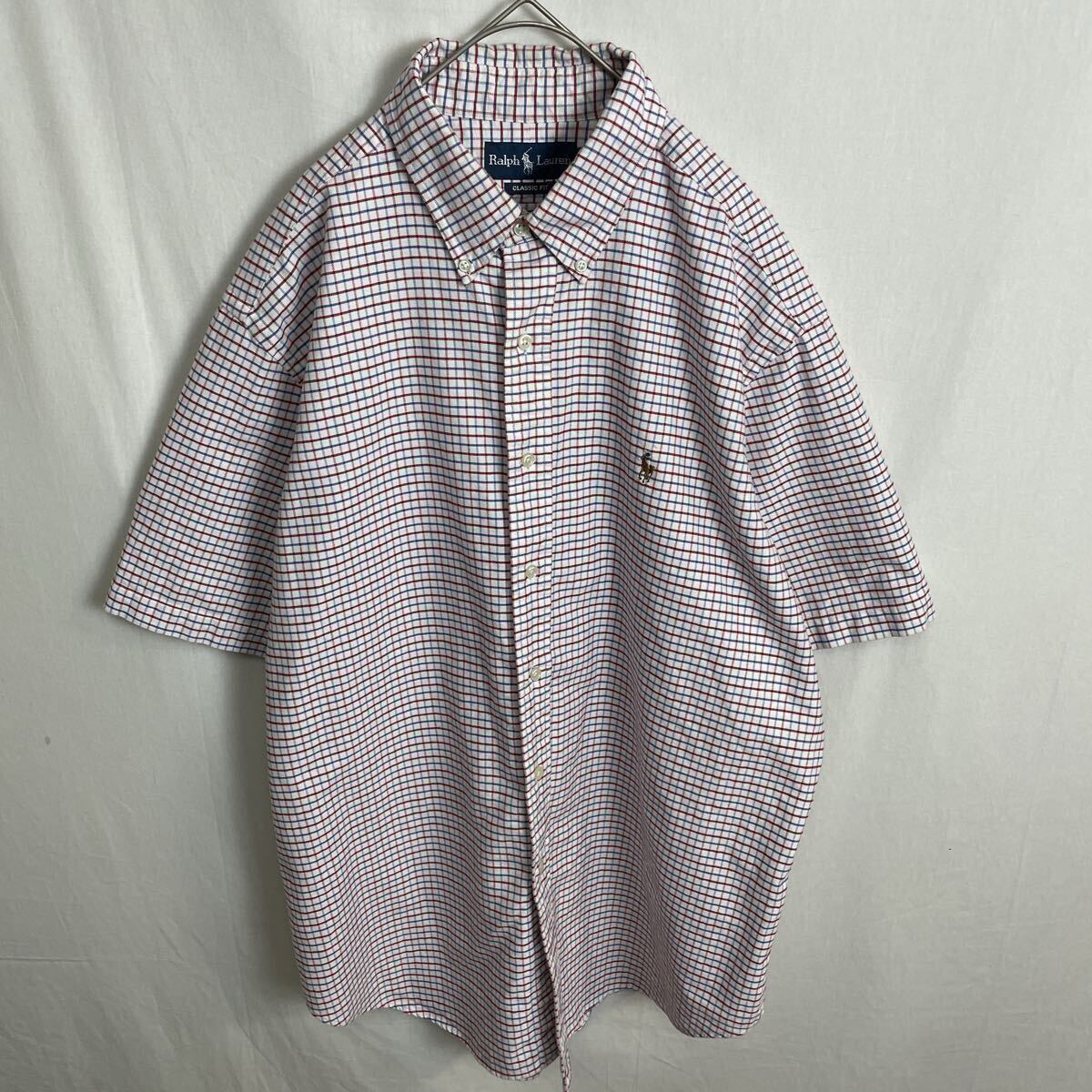  RALPH LAUREN 半袖チェックシャツ　古着　XLサイズ ボタンダウン