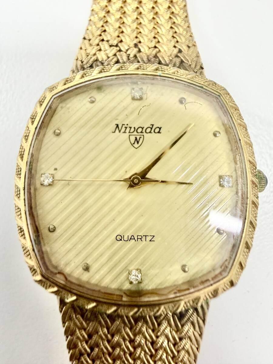 1円スタート!! Nivada ニバタ 腕時計 N-21724 ゴールド クオーツ 稼働品 メッシュブレス 現状品◆5-28