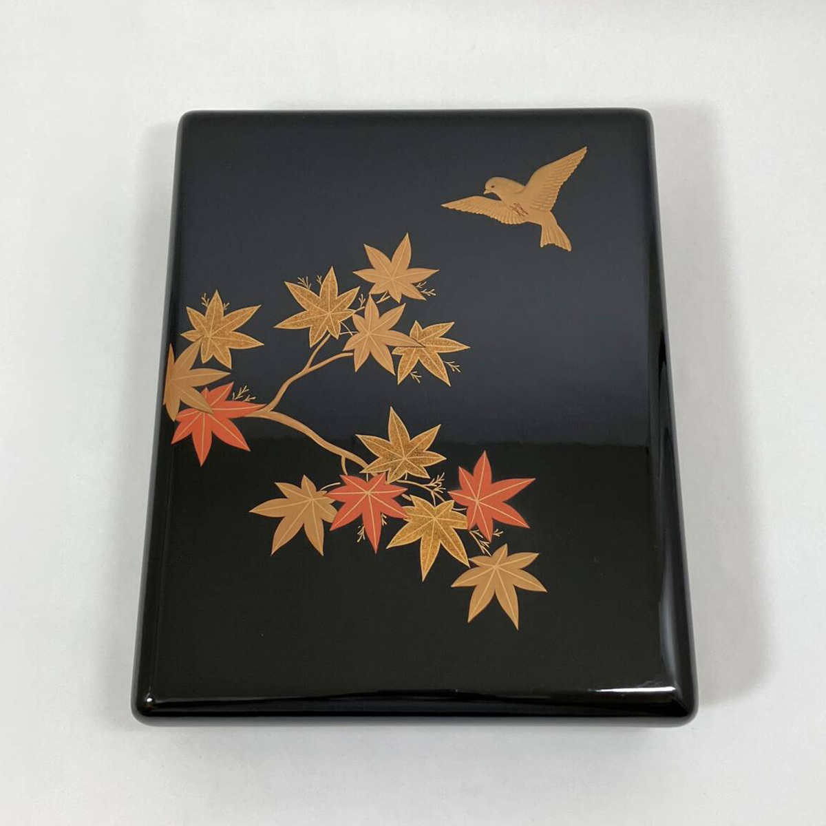 蒔絵 文箱 紅葉 小鳥 黒 金 木製 漆器 文庫 文筥