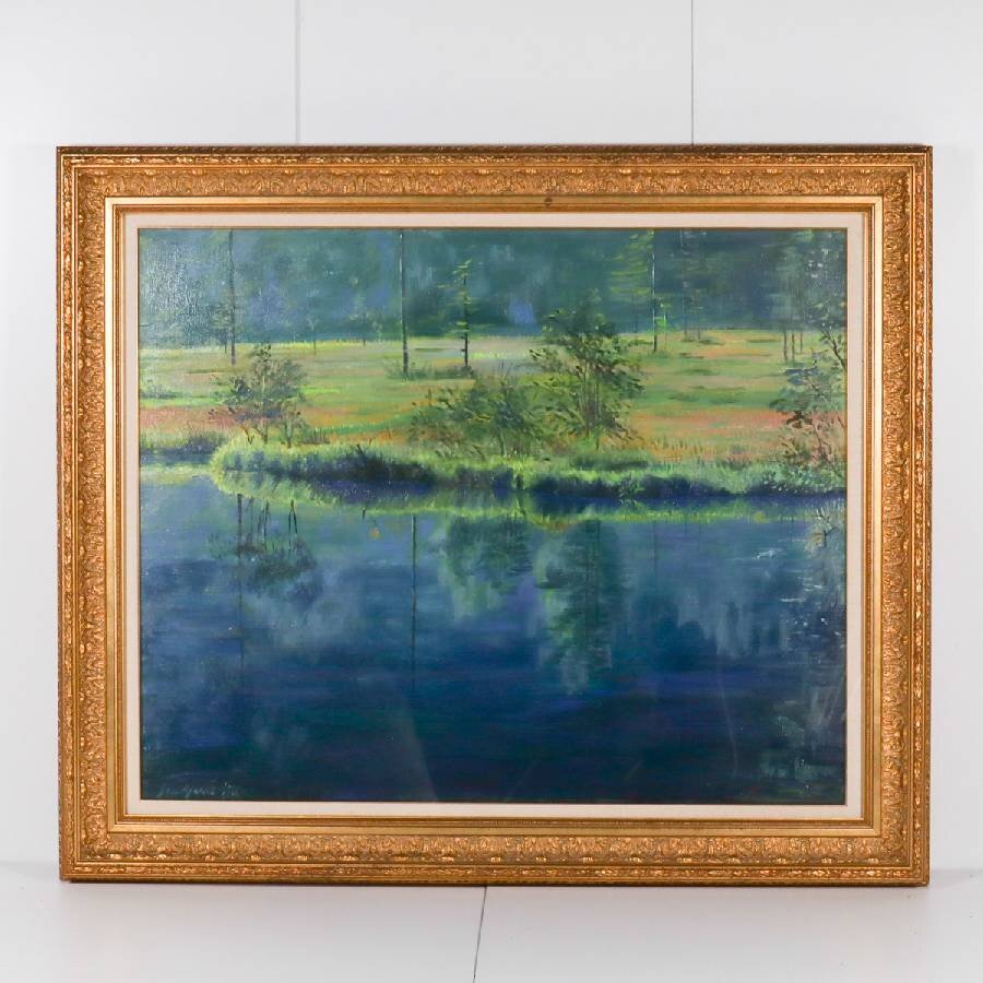 Isao Yokoiサイン有 上高地 風景 油彩 額装 F25 大作 山湖 森 景色 油絵■420k08