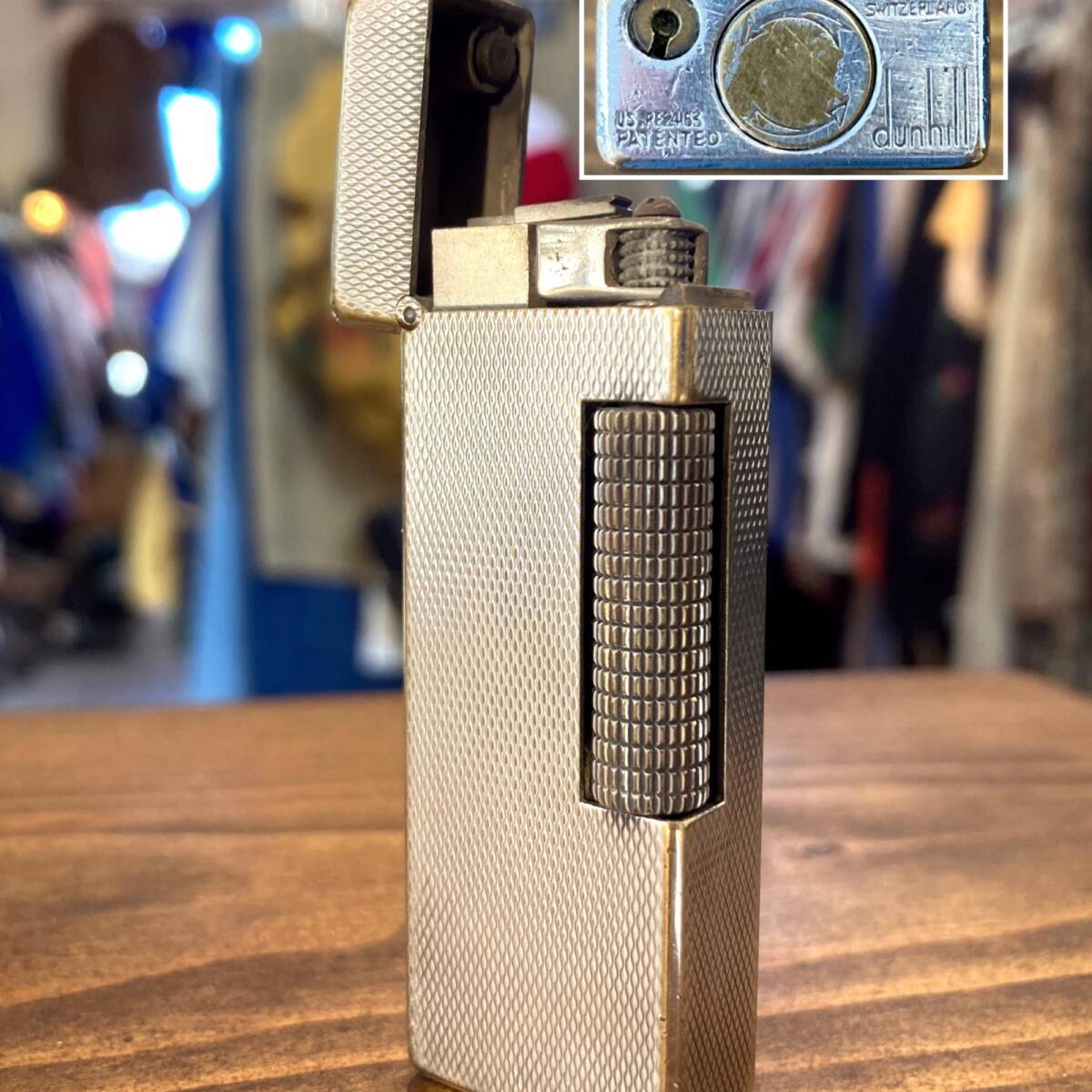 MP402) Dunhill ダンヒル バーレイ柄 ローラー式ライター ガスライター 喫煙具 火花確認済み ビンテージライター 現状品