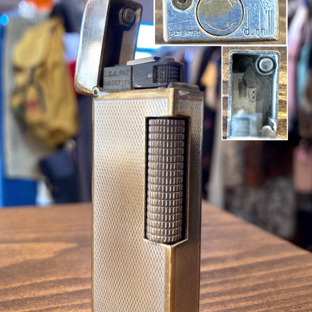 MP403) 60's-70's Dunhill ダンヒル バーレイ柄 ローラー式ライター ガスライター 火花確認済み 現状品 ビンテージライター 60年代 70年代