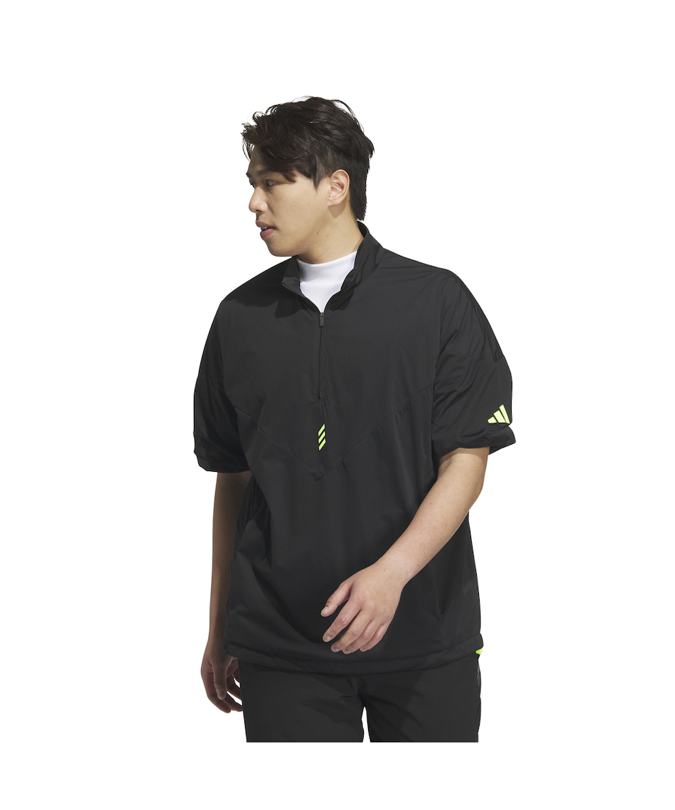 1・スピード発送 新品未使用 adidas Golf(アディダスゴルフ) WIND.RDY 防風 撥水コードカオス ハーフジップ半袖シャツ KSL85(BLACK)Ｌ