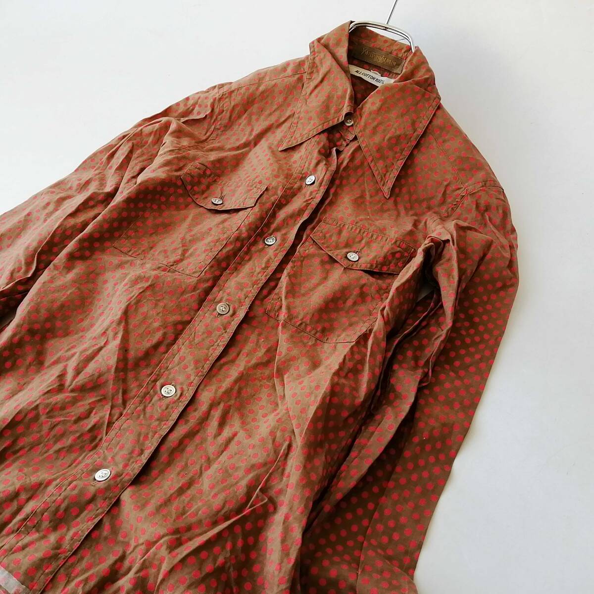 YVES SAINT LAURENT イヴサンローラン レディース♪長袖シャツ ブラウス サイズ34 コットン100％♪ドット柄 260512nd【4点同梱で送料無料】