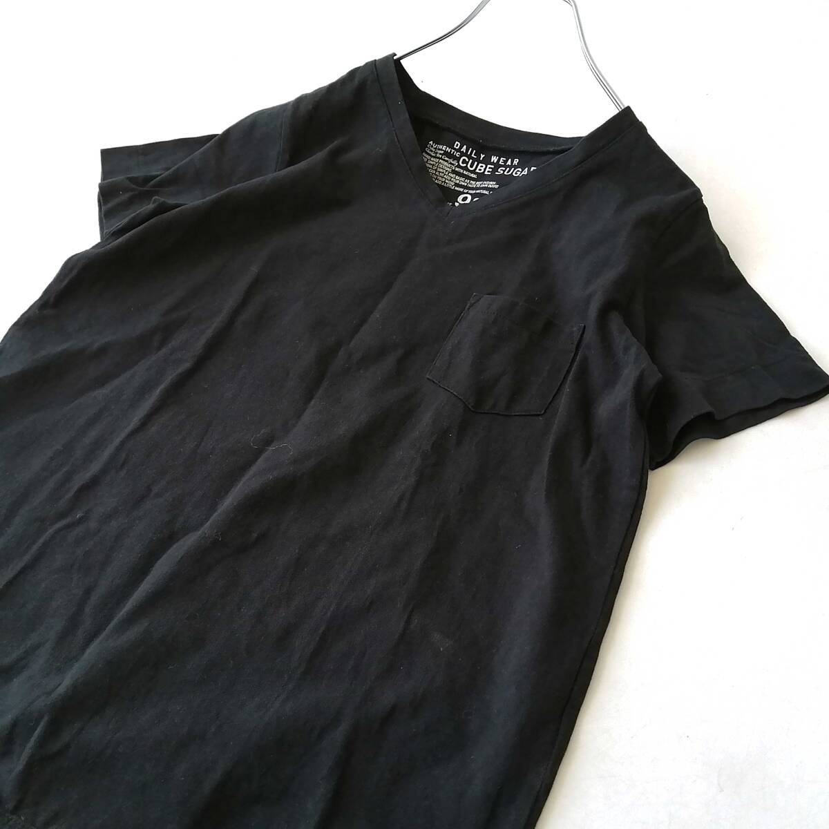 CUBE SUGAR キューブシュガー レディース♪半袖カットソー Tシャツ Vネック 胸ポケット 黒 Mサイズ 260512no【4点同梱で送料無料】