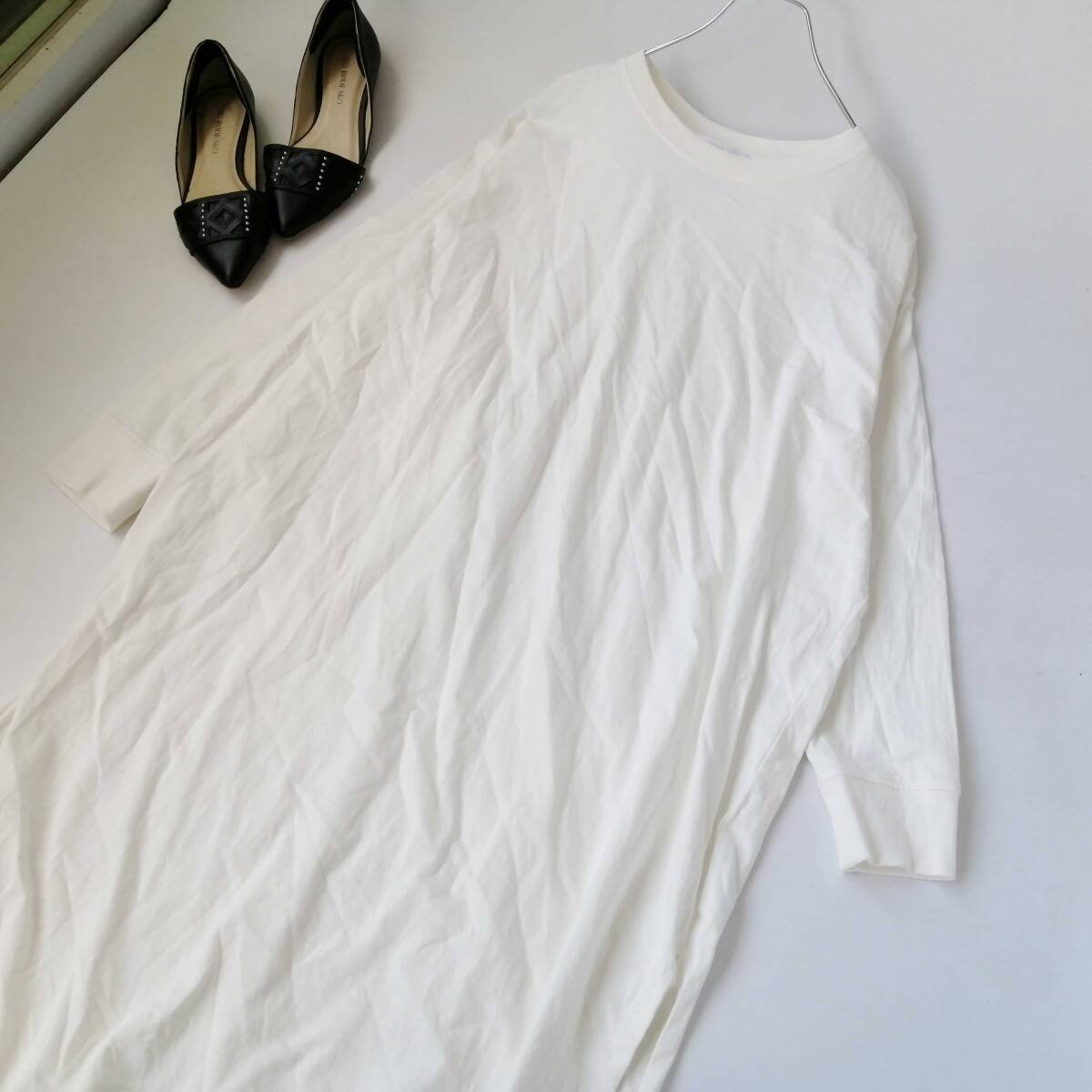 AMERICAN HOLIC アメリカンホリック レディース♪長袖Tシャツワンピース ひざ丈 Mサイズ ホワイト 260522ne【4点同梱で送料無料】