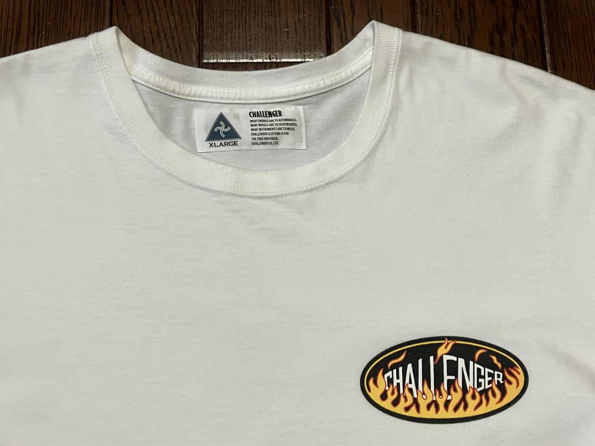 チャレンジャー CHALLENGER フレイム ロゴ ワンポイント プリント Tシャツ XL 白 ホワイト ファイヤー 検索 バイカー