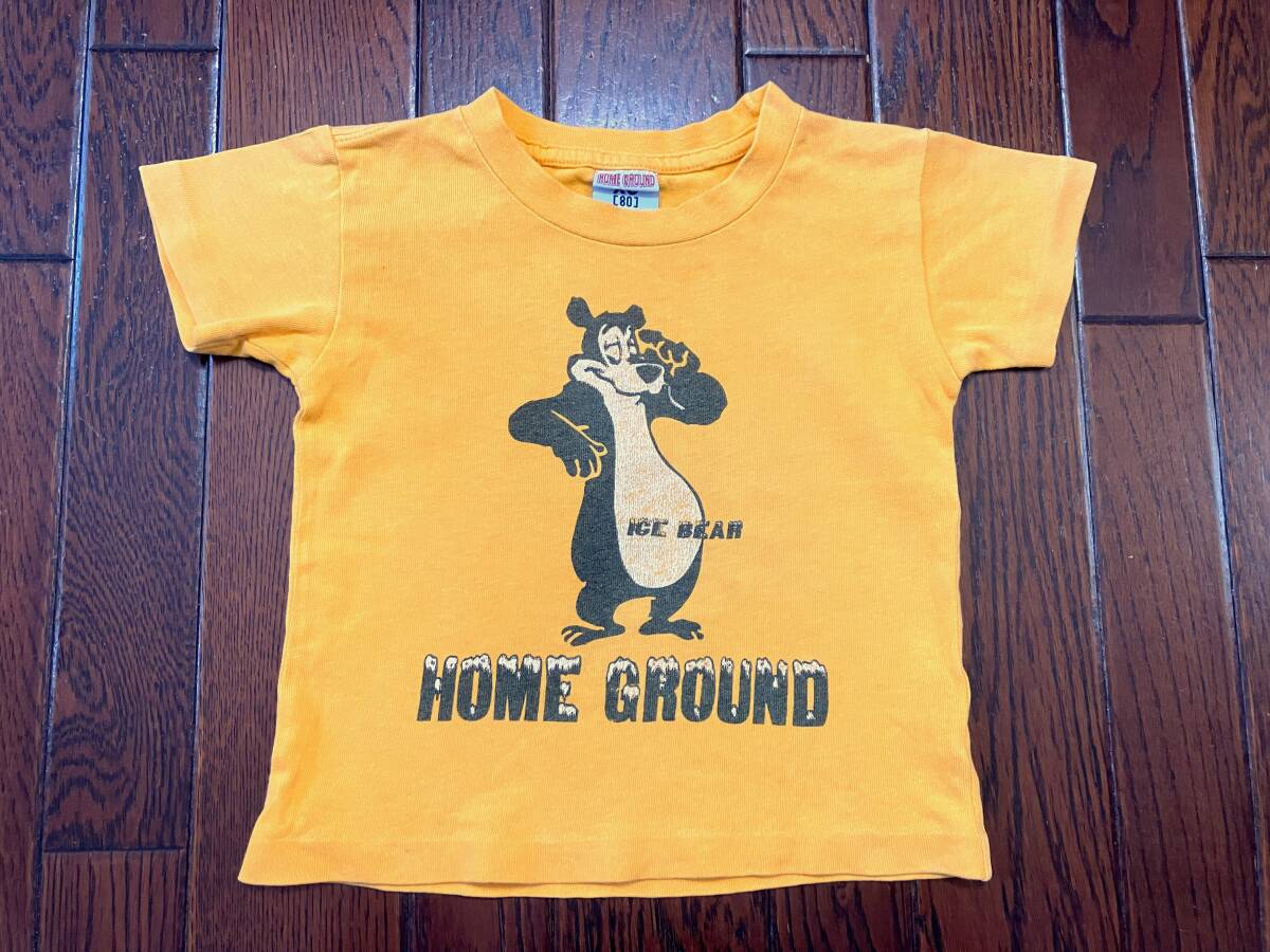 HOME GROUND ホームグラウンド キッズ Tシャツ XS ８０ 黄色 イエロー 熊 プリント アイス ベア クマ くま 子供服