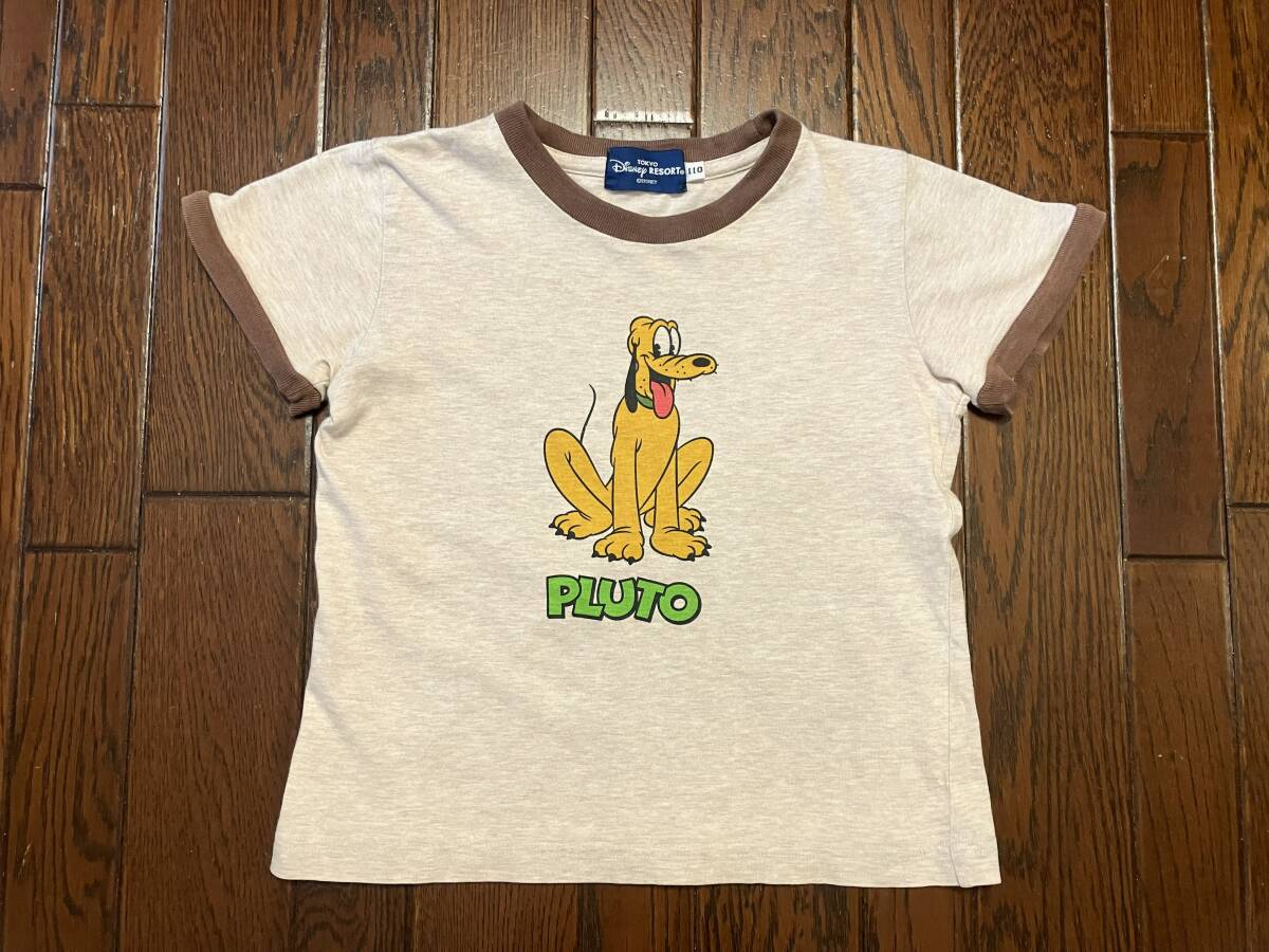 プルート PLUTO 両面プリント リンガー Tシャツ 茶系 １１０ キッズ 子供服 トリム 前後プリント ディズニー キャラクター