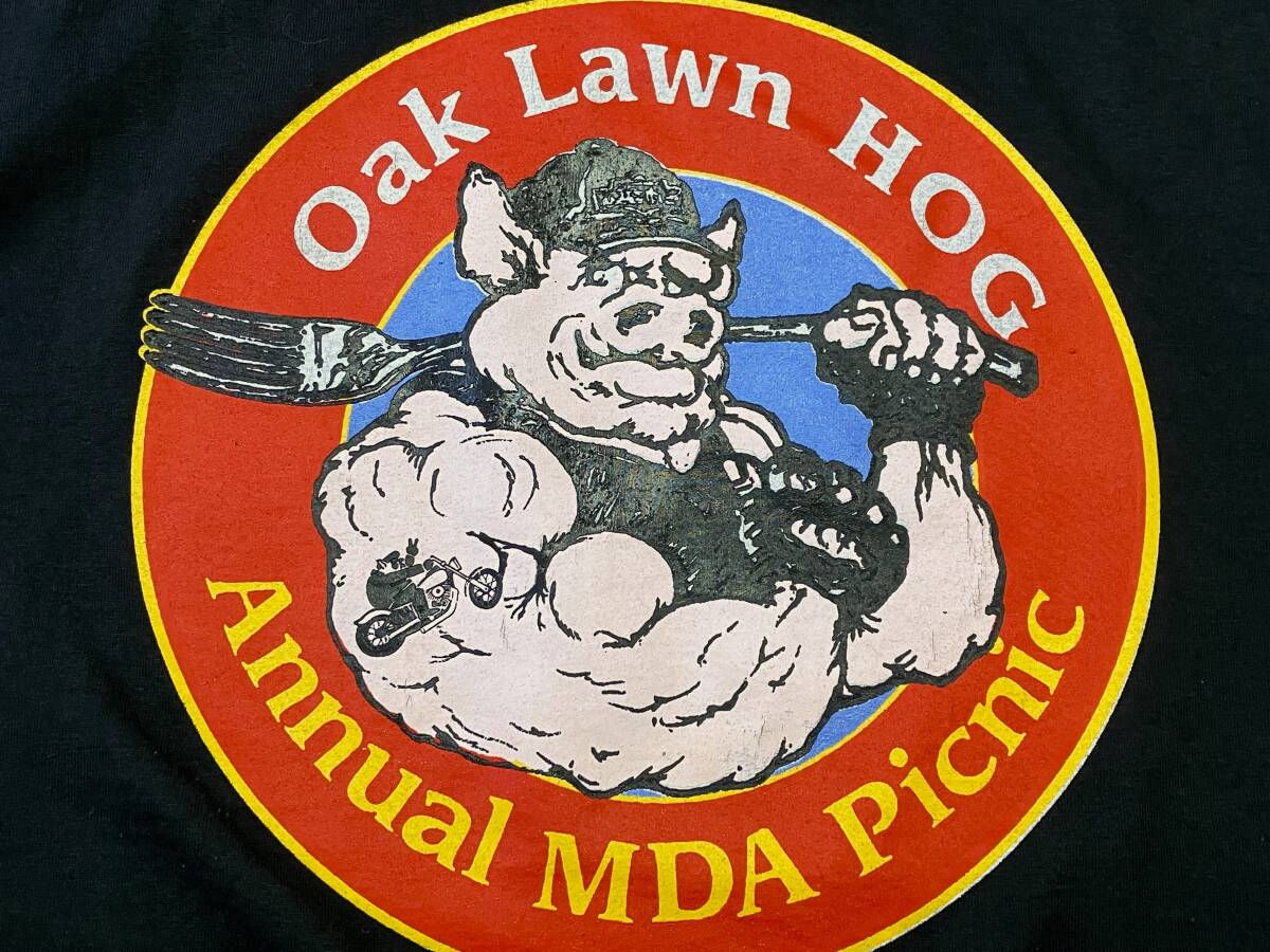 90s ビンテージ フルーツ BESTタグ シングルステッチ ハーレー Tシャツ XL 黒 ブラック Oak Lawn HOG Harley Davidson ホグ 豚 ブタ ピッグ