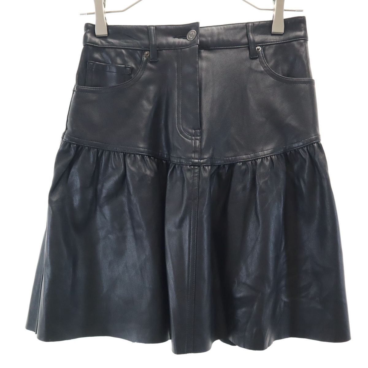 ZARA ザラ ミディ丈 フェイクレザー ティアードスカート XS ブラック レディース