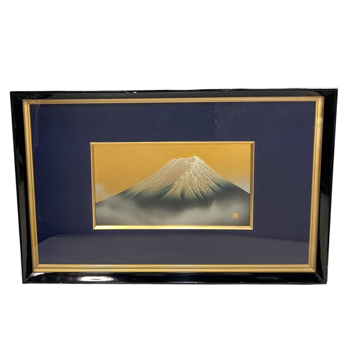 額装 春山 中村春山 彫金画 富士山 レリーフ 彫金額　彫金工芸額