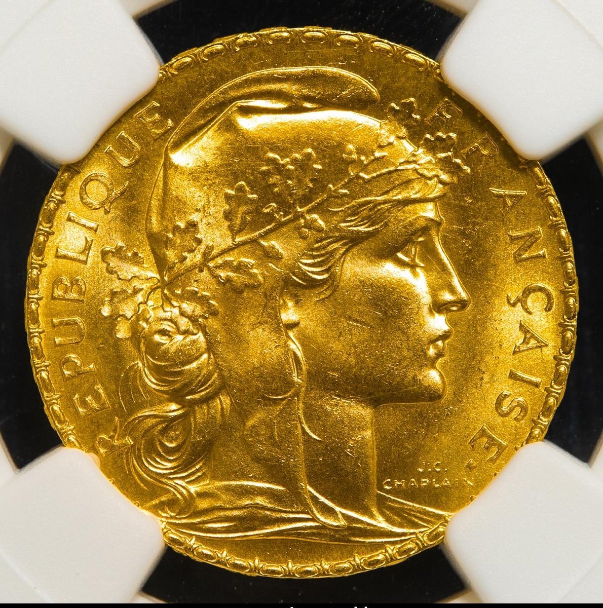 【NGC-MS64】1908 フランス 20フラン金貨 マリアンヌ・ルースター金貨 FRANCE 第三共和政（1870~1940）1908A　世界3大女性シンボル金貨