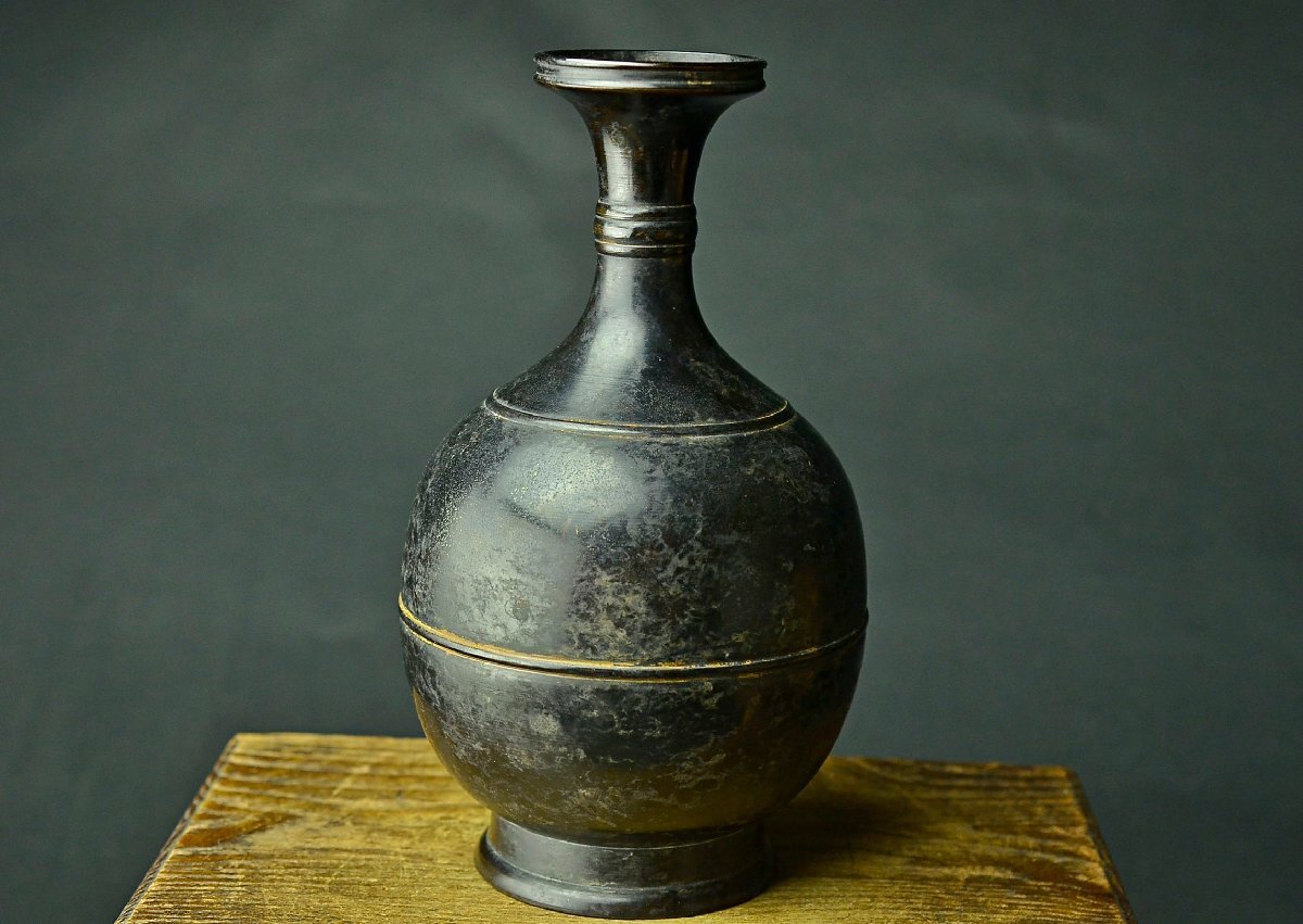 時代 古銅鍍金布薩形華瓶(鎌倉時代形)・水瓶 ★【YB】日本古美術仏教美術古玩骨董26Y458
