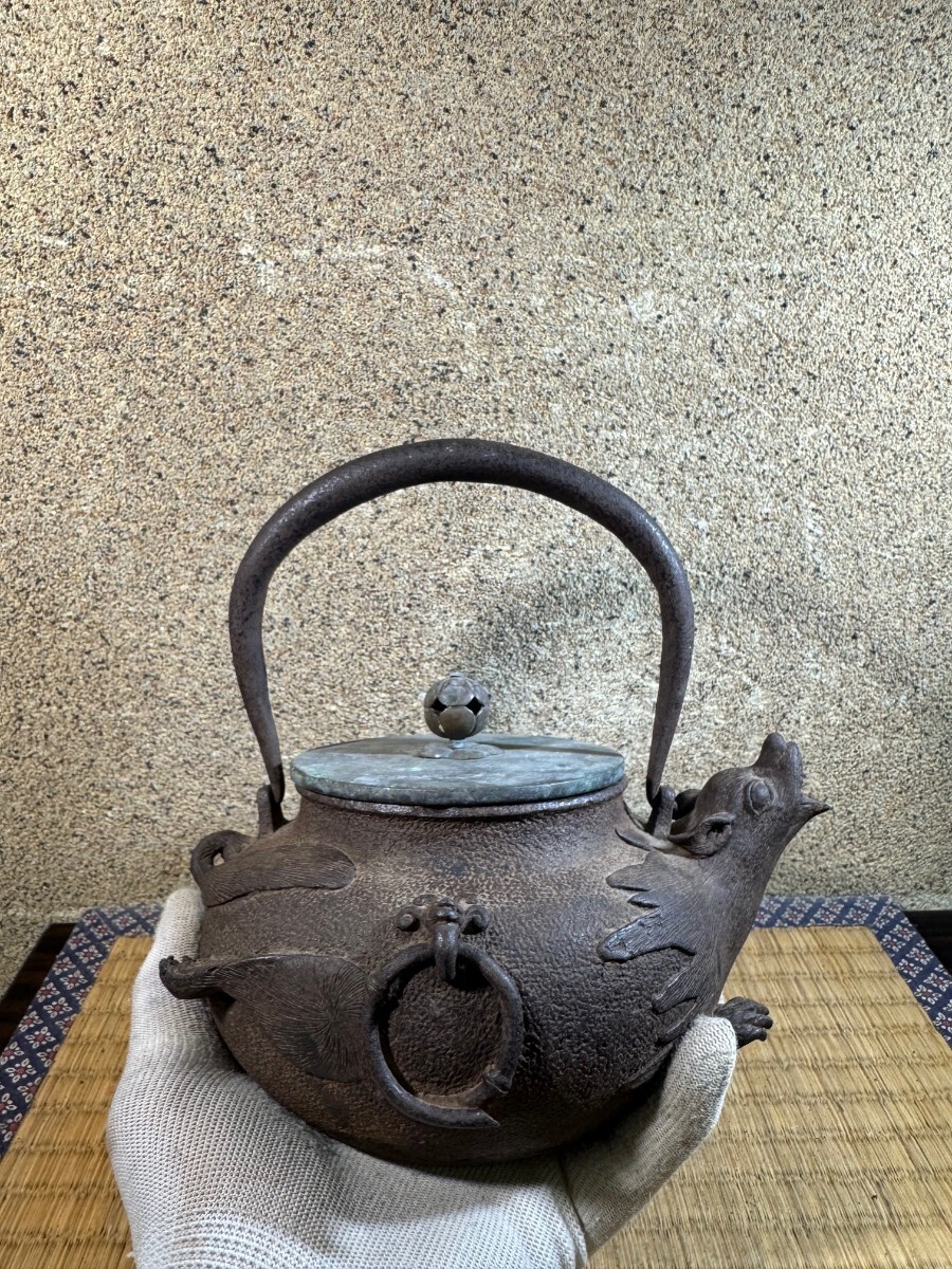 福狸　小振り　亀文堂　獣口　蝋型　明治時代 鉄瓶 煎茶道具