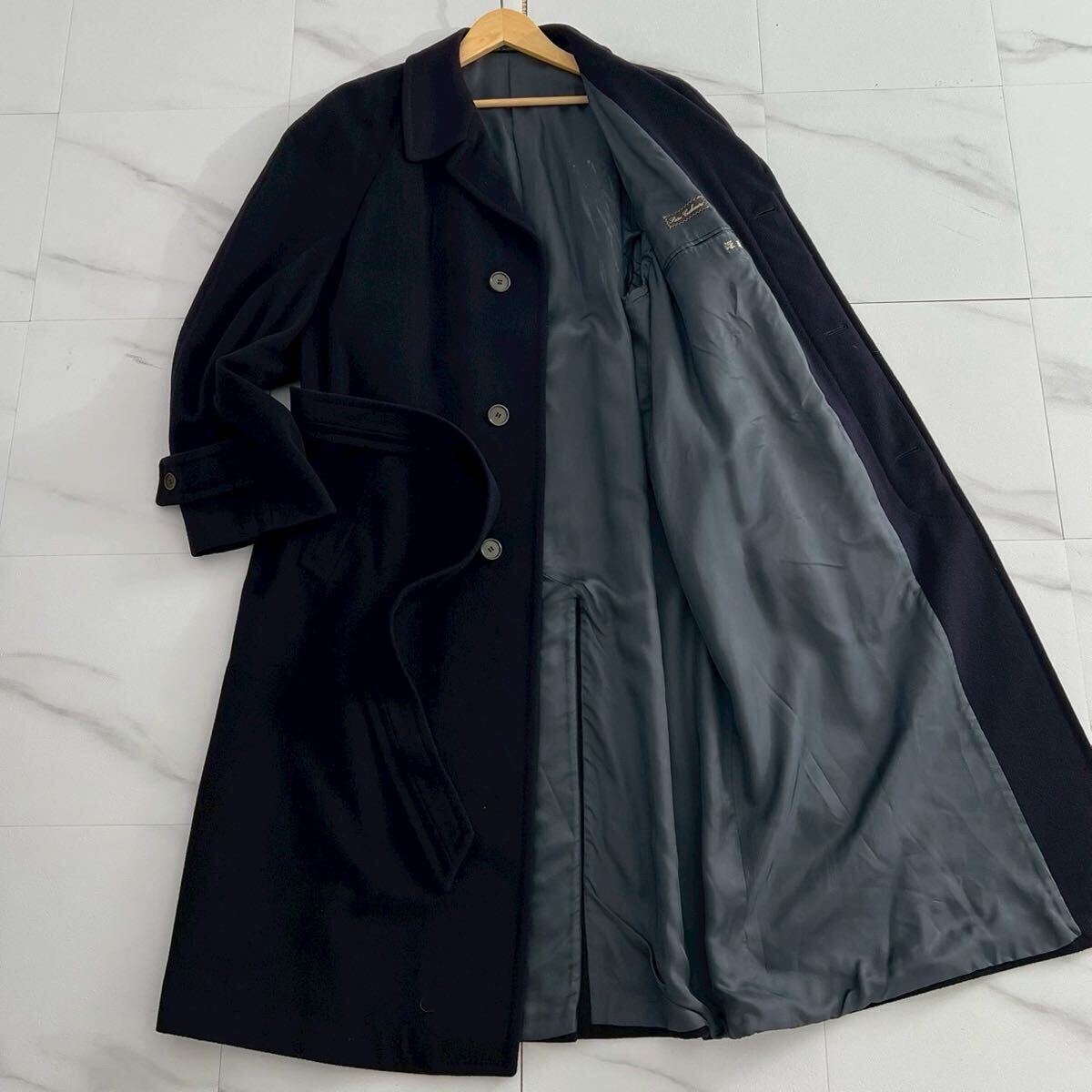 美品 XLサイズ 52 着丈 120cm dunhill ダンヒル ステンカラーコート チェスターコート ブラック 黒 ベルト カシミヤ メンズ 紳士服