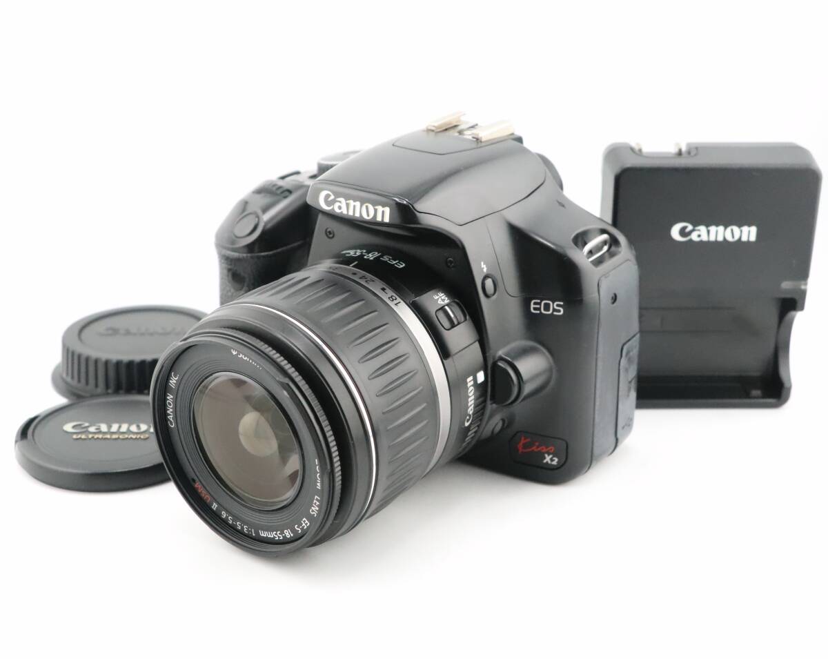 ★良品★ショット数8,156回★キヤノン CANON EOS Kiss X2 + EF-S 18-55mm F3.5-5.6 II USM 充電器付★　W0555＃4960