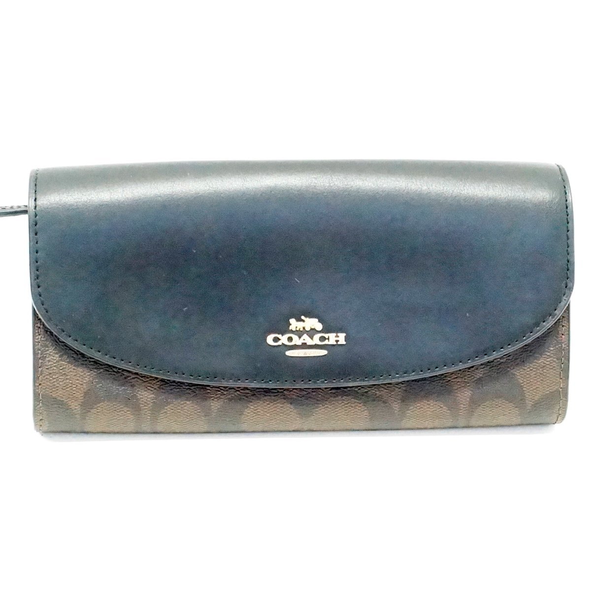 COACH コーチ 長財布 シグネチャー柄 F54022 黒×ブラウン レザー 中古
