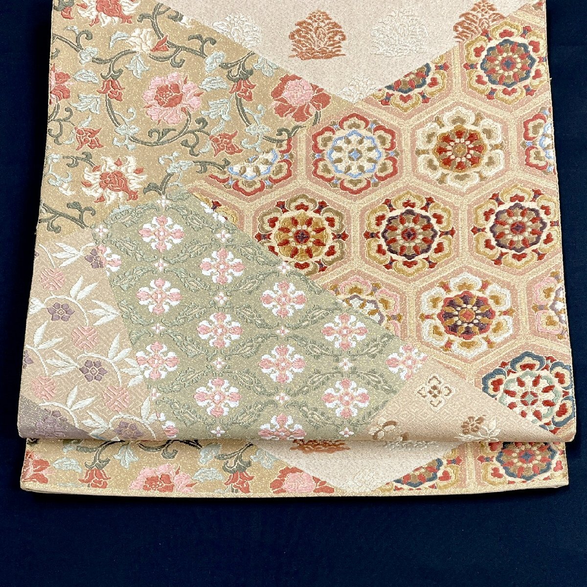 着物月花 唐織 金通し 華文様 袋帯 六通柄 正絹 金糸 ob9567