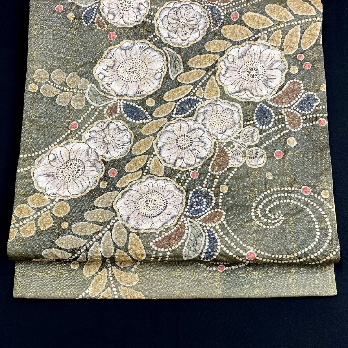 着物月花　絞り　辻ケ花　袋帯　お太鼓柄　正絹　金糸　ob9581