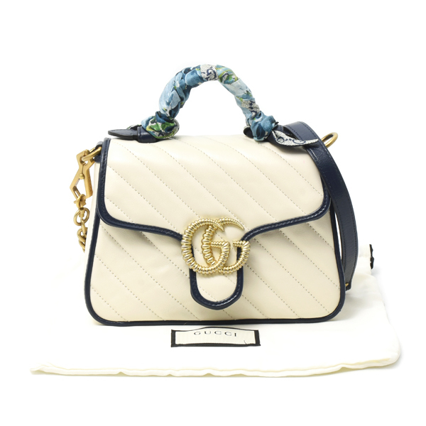 グッチ バッグ レディース GGマーモント ミニトップハンドルバッグ ショルダーバッグ アイボリー カーフ 583571 GUCCI 中古