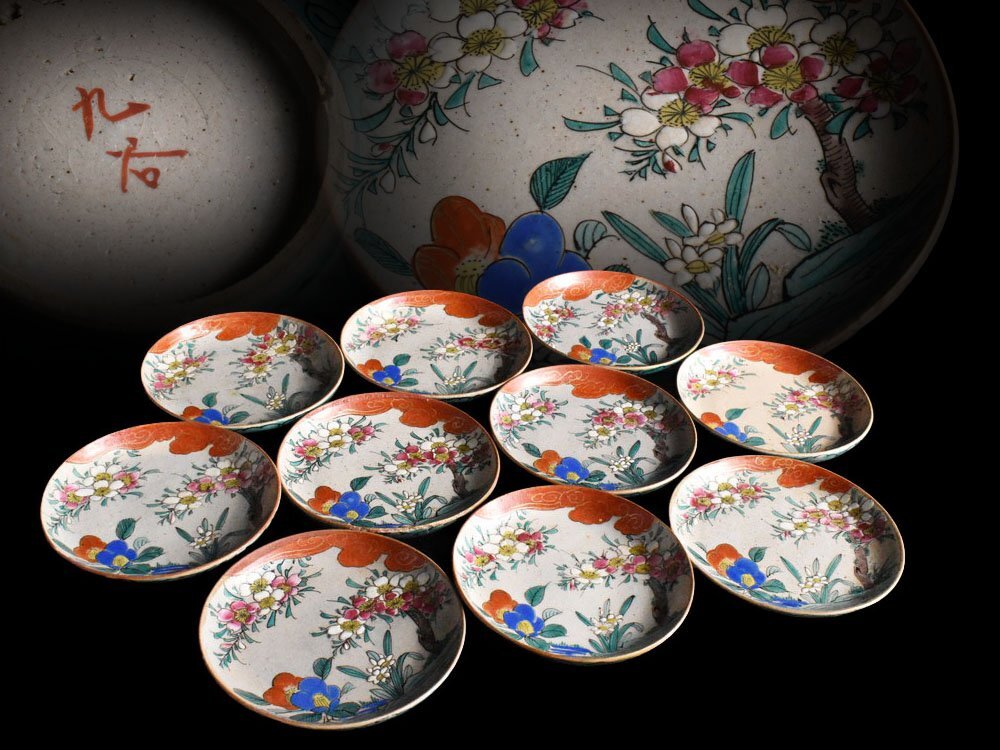 【雲】某名家収蔵品 九谷 色絵 花絵付 銘々皿 10客 古美術品(九谷五彩 懐石料理道具)Y8927 OTUbji