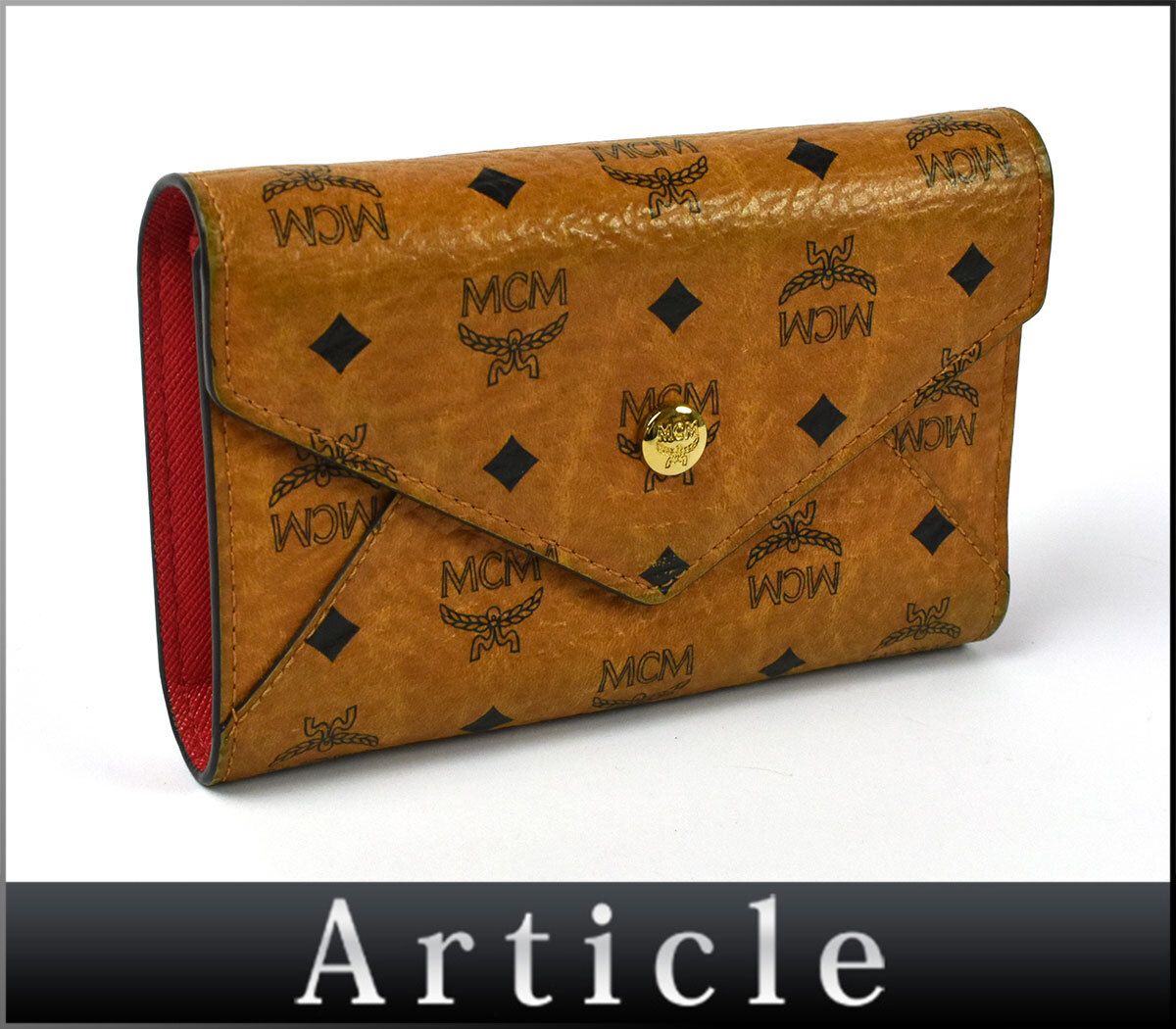 252945〇 MCM エムシーエム ヴィセトス ロゴグラム 三つ折り財布 PVC キャメル ブラウン ゴールド金具 エンベロープ型 小物/ C