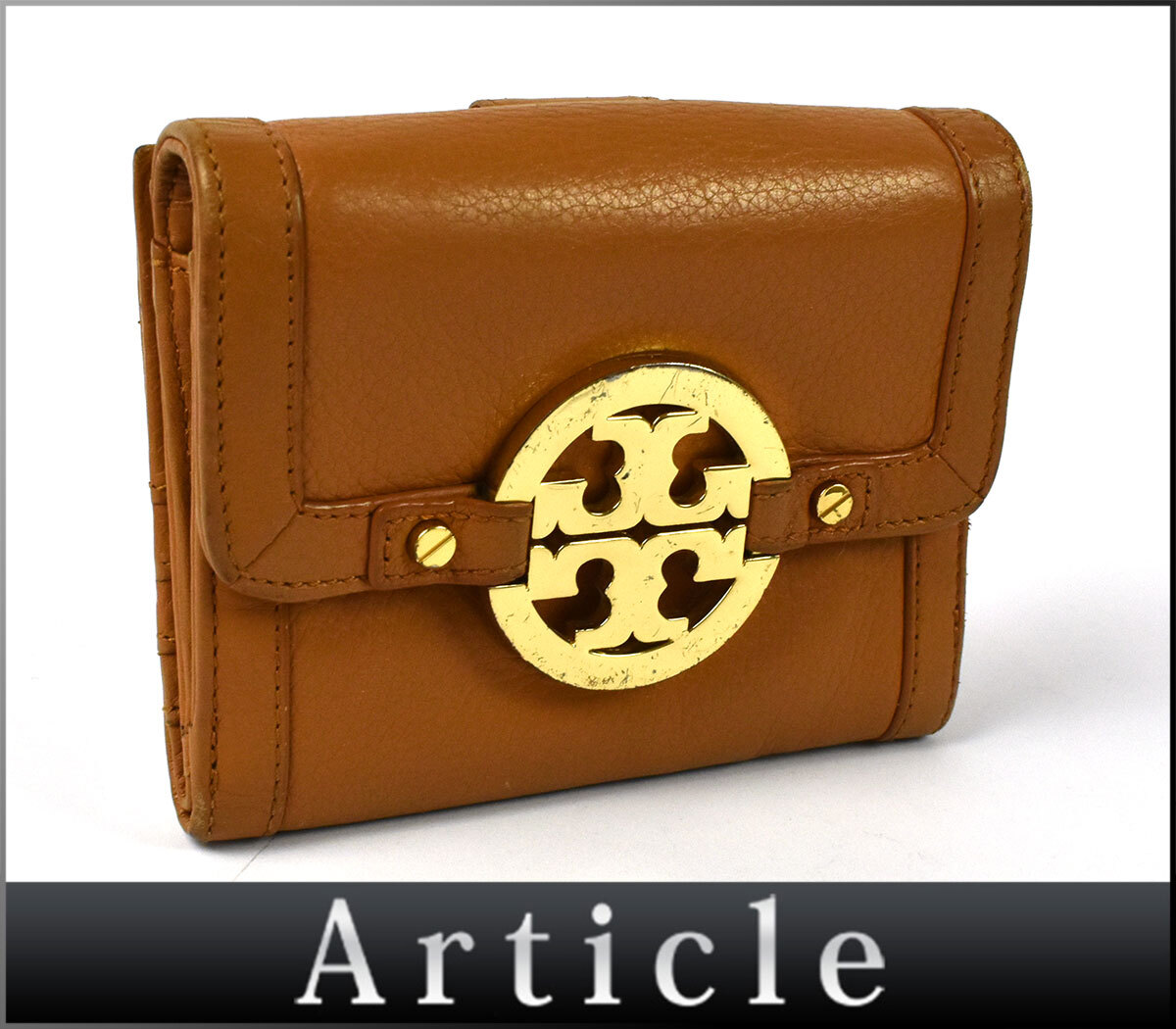 253933◇ TORY BURCH トリーバーチ アマンダ Wホック二つ折り 財布 短財布 レザー 革 ブラウン ゴールド金具 レディース 小物/ C