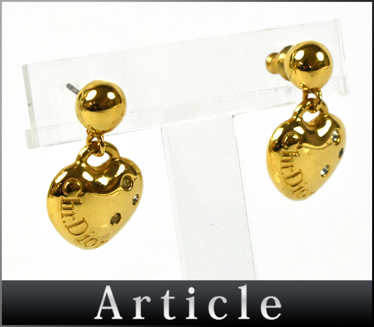 255053◇ Christian Dior ディオール ハート モチーフ ピアス アクセサリー GP ラインストーン ゴールド レディース 小物/ E