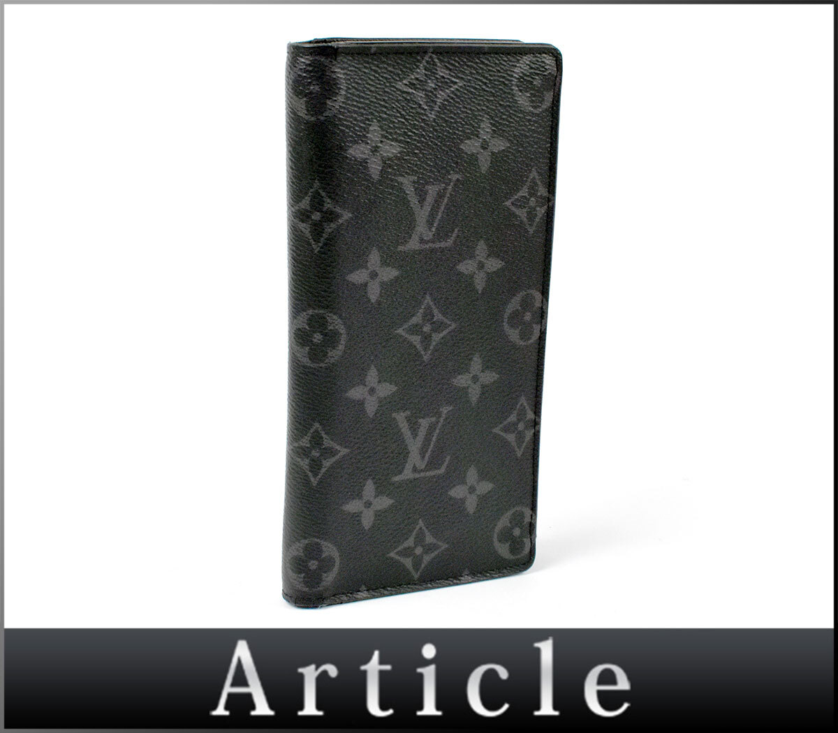 254993◆ LOUIS VUITTON ルイ ヴィトン モノグラム エクリプス ポルトフォイユ ブラザ 二つ折り長財布 M61697 ブラック 黒 メンズ 箱付/ C