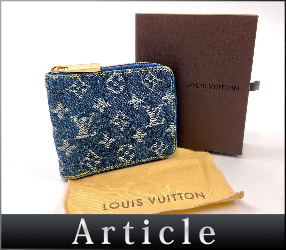 254504◆ LOUIS VUITTON ルイ ヴィトン モノグラム デニム ミニ ジッピー ウォレット 二つ折り財布 M95342 ブルー レディース 箱付/ C