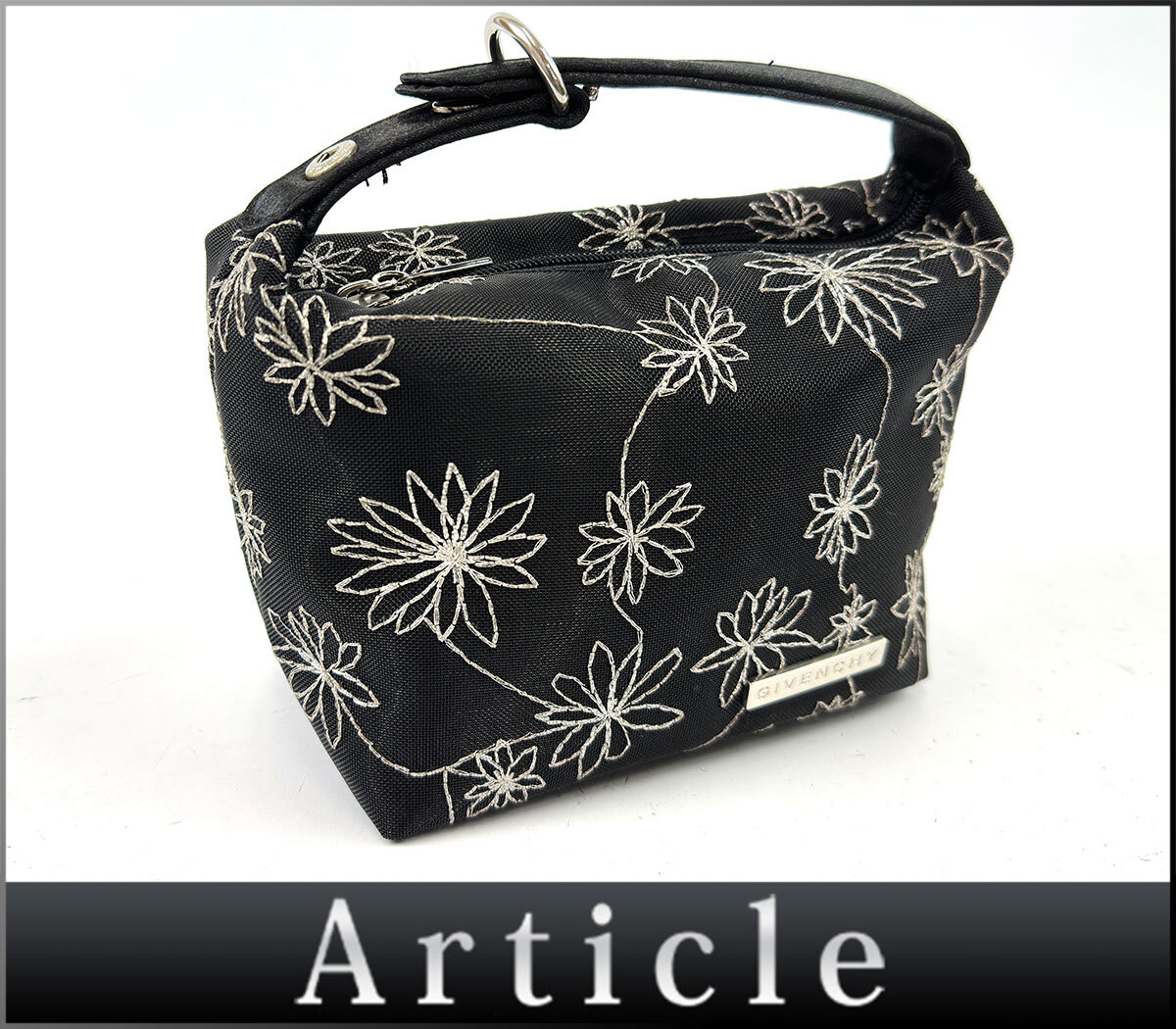 253646◇美品 GIVENCHY ジバンシィ 花柄 ポーチ マルチケース 小物入れ フラワー ナイロン ブラック シルバー レディース小物/ B