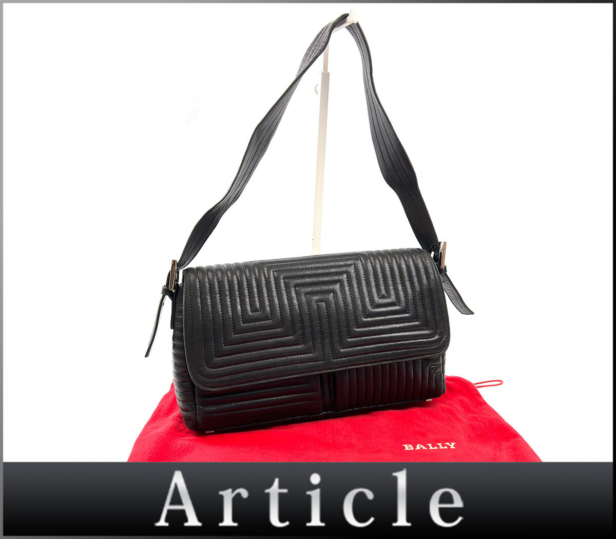 254304◆ BALLY バリー キルティング ショルダーバッグ 肩掛け 鞄 バッグ レザー 革 ブラック 黒 シルバー金具 レディース 保存袋/ B