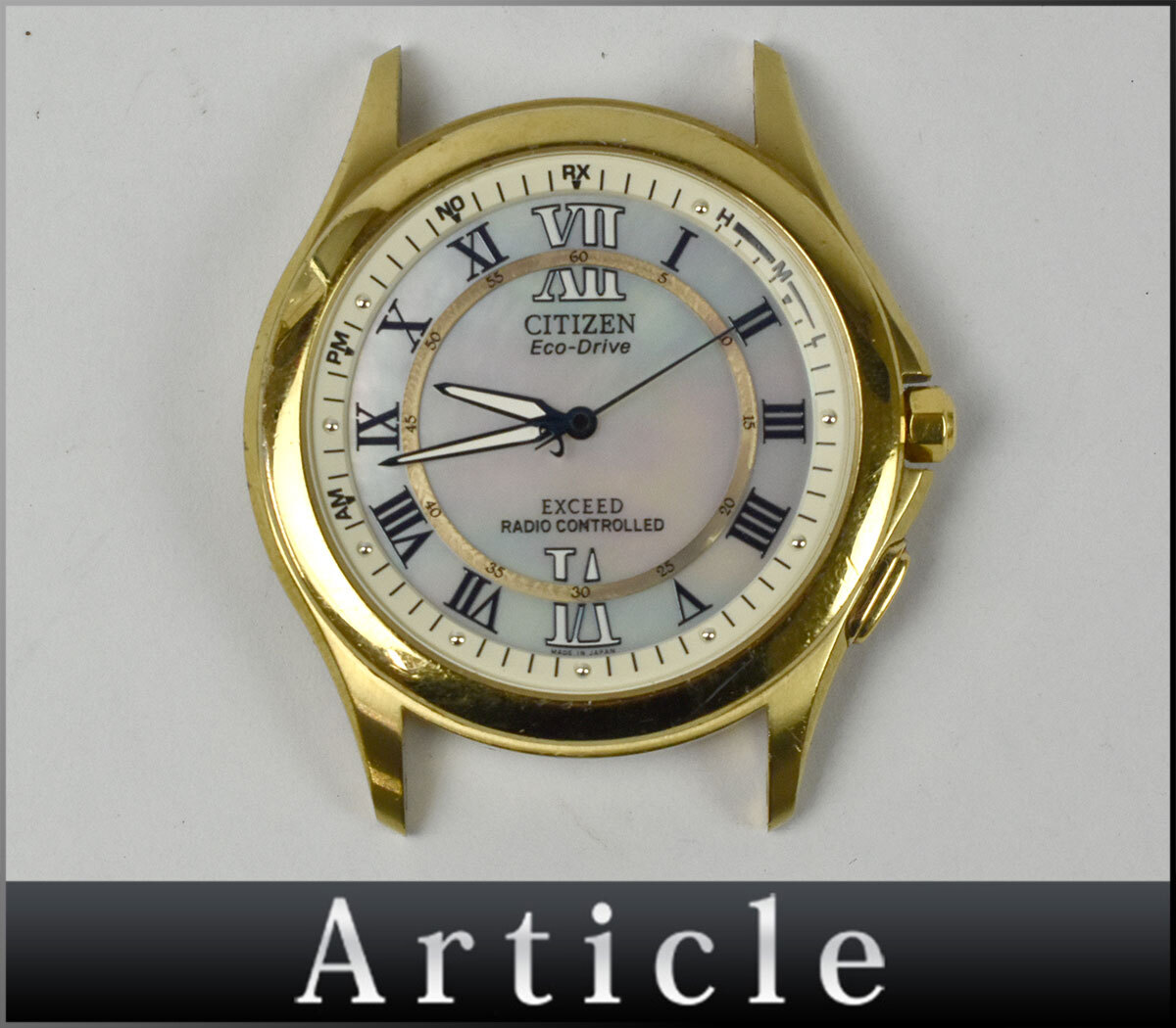 252592☆動作未確認 CITIZEN シチズン エクシード エコドライブ 腕時計 電波 ソーラー 3針 H430-T005705 シェル GP ゴールド メンズ/ D