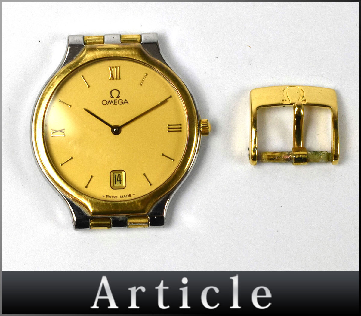 808196◇動作確認済 OMEGA オメガ シンボル 本体のみ 腕時計 クォーツ デイト 2針 ローマン アナログ GP SS ゴールド シルバー メンズ/ D