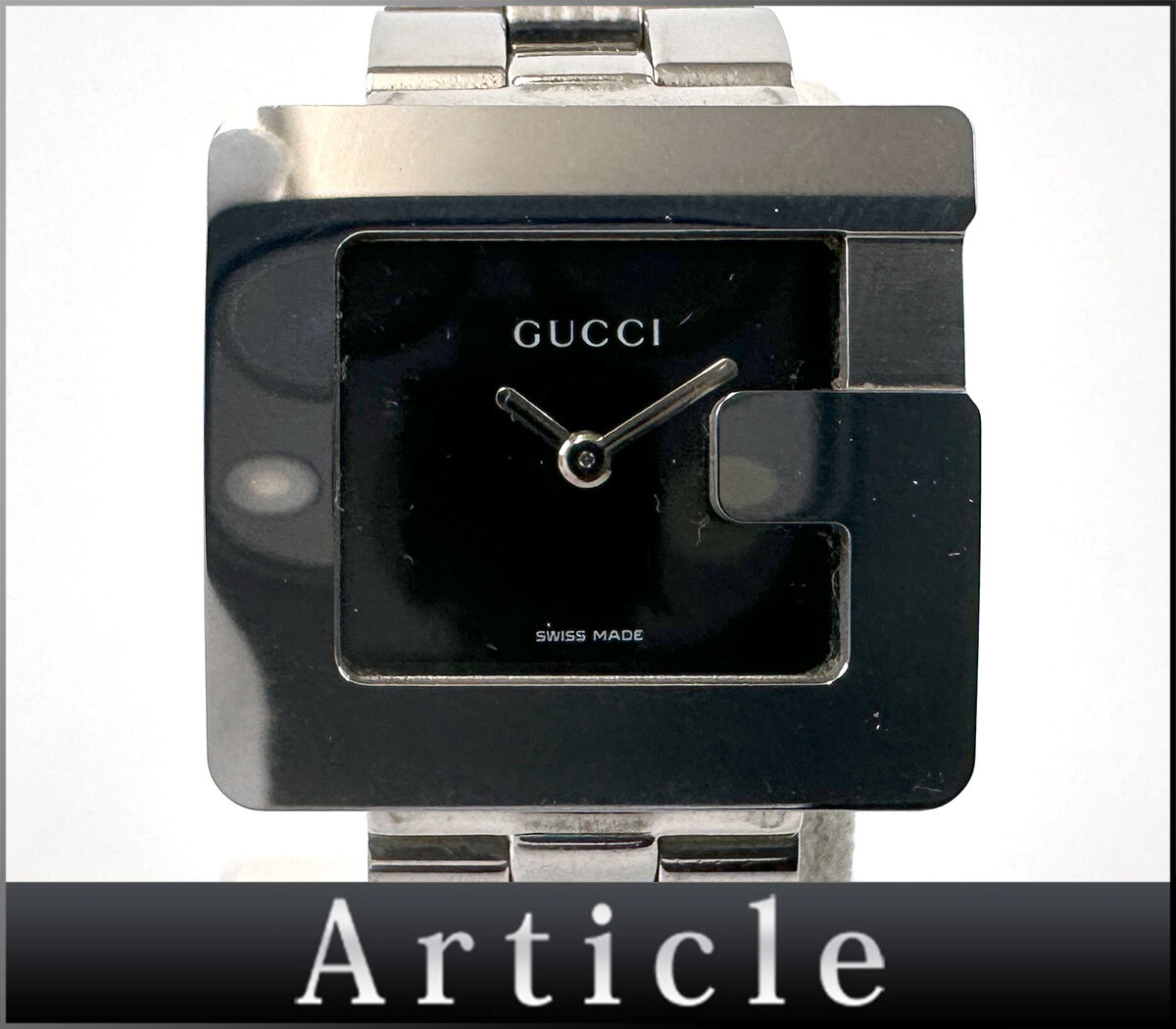 253475◇動作確認済 GUCCI グッチ 腕時計 クォーツ Gモチーフ Gフェイス 2針 スクエア アナログ 3600L SS ブラック シルバー レディース/ D